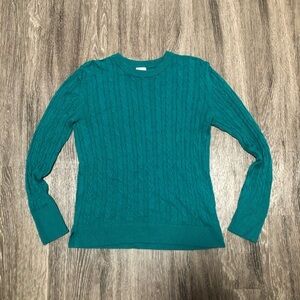 A New Day Target Teal Cable Knit Crewneck Sweater M Fitted Preppy Classic